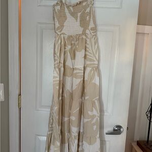 Beige and White Floral Maxi Dress